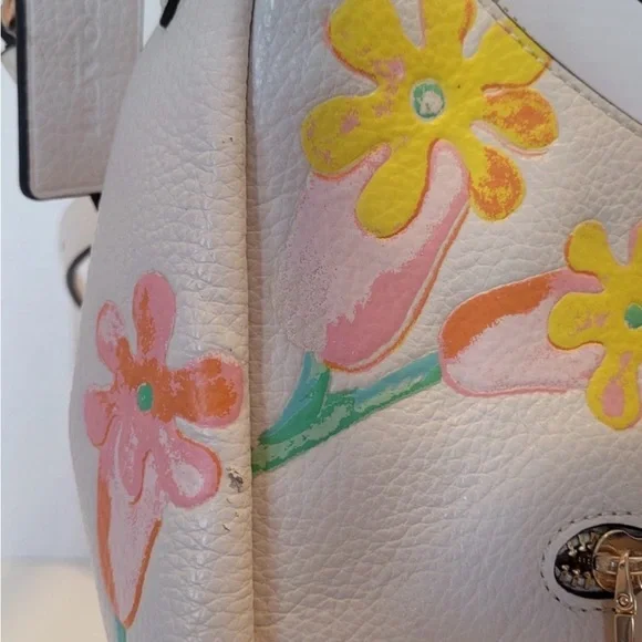 COACH FLORAL PEBBLED LEATHER SHOULDER BAG CROSSBODY WHITE PINK SPRING Y2K - Picture 12 of 14